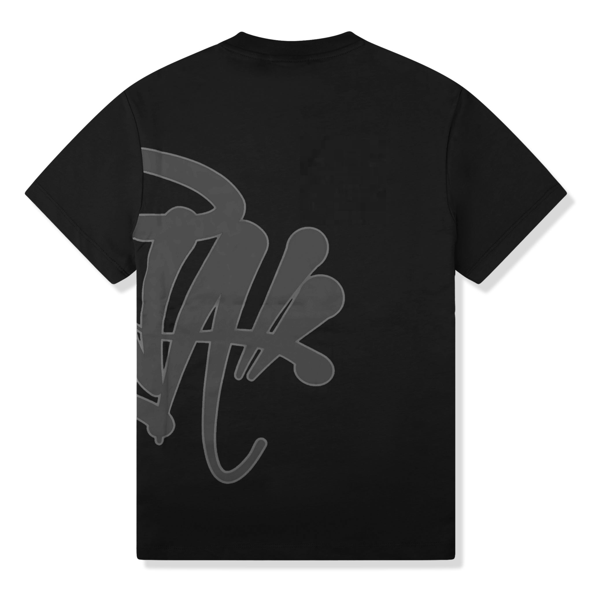 Back view of syna world logo black t-shirt & shorts syna-sht-blk